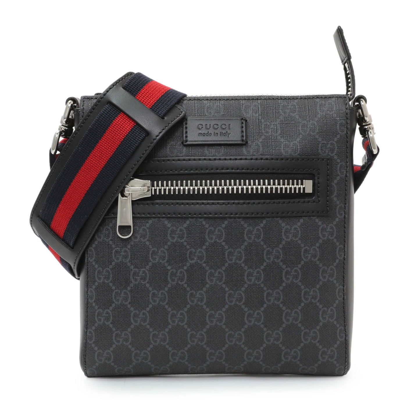 Exclusive Gucci GG Supreme Monogram Web Small Flat Messenger Bag — Front View
