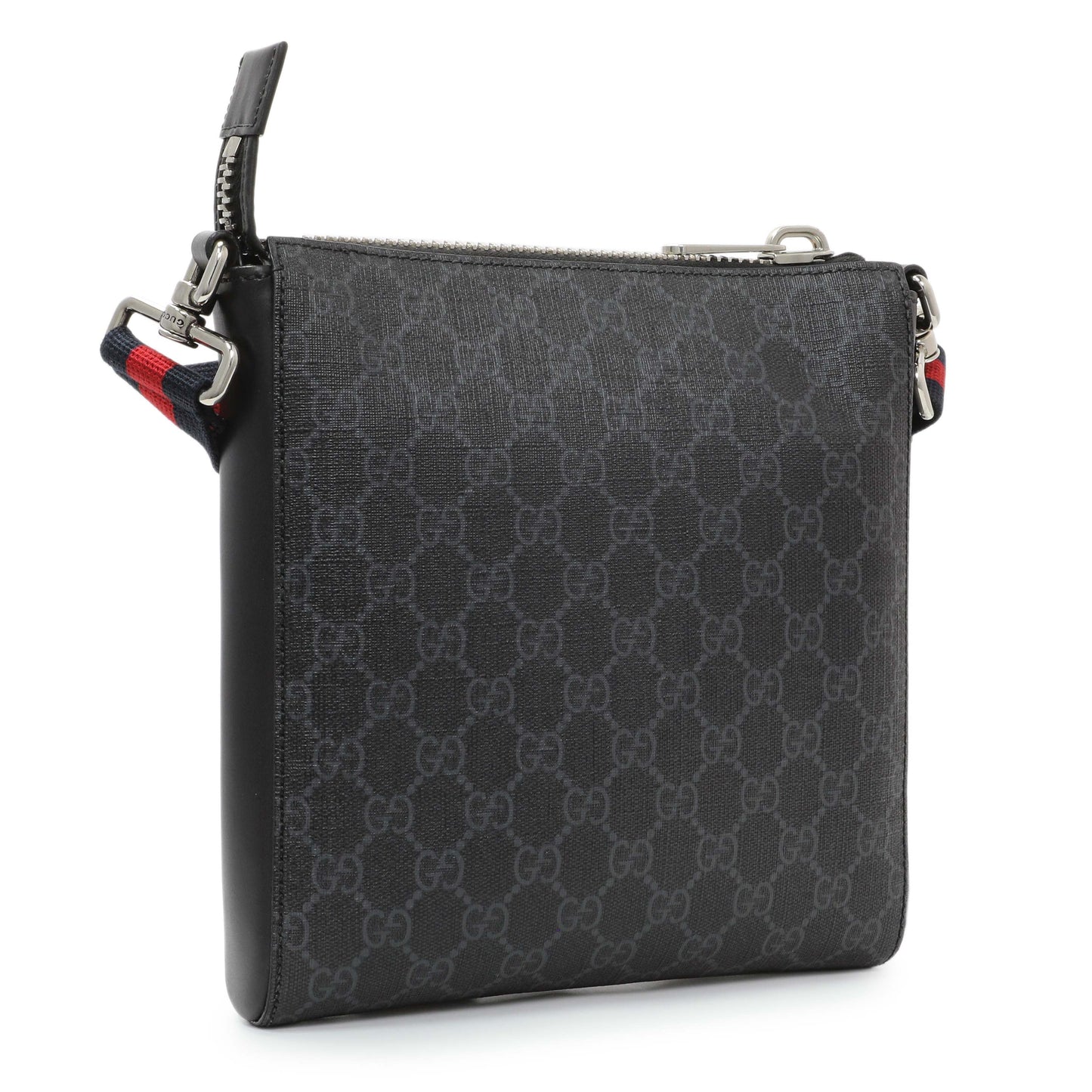 Exclusive Gucci GG Supreme Monogram Web Small Flat Messenger Bag — Side View