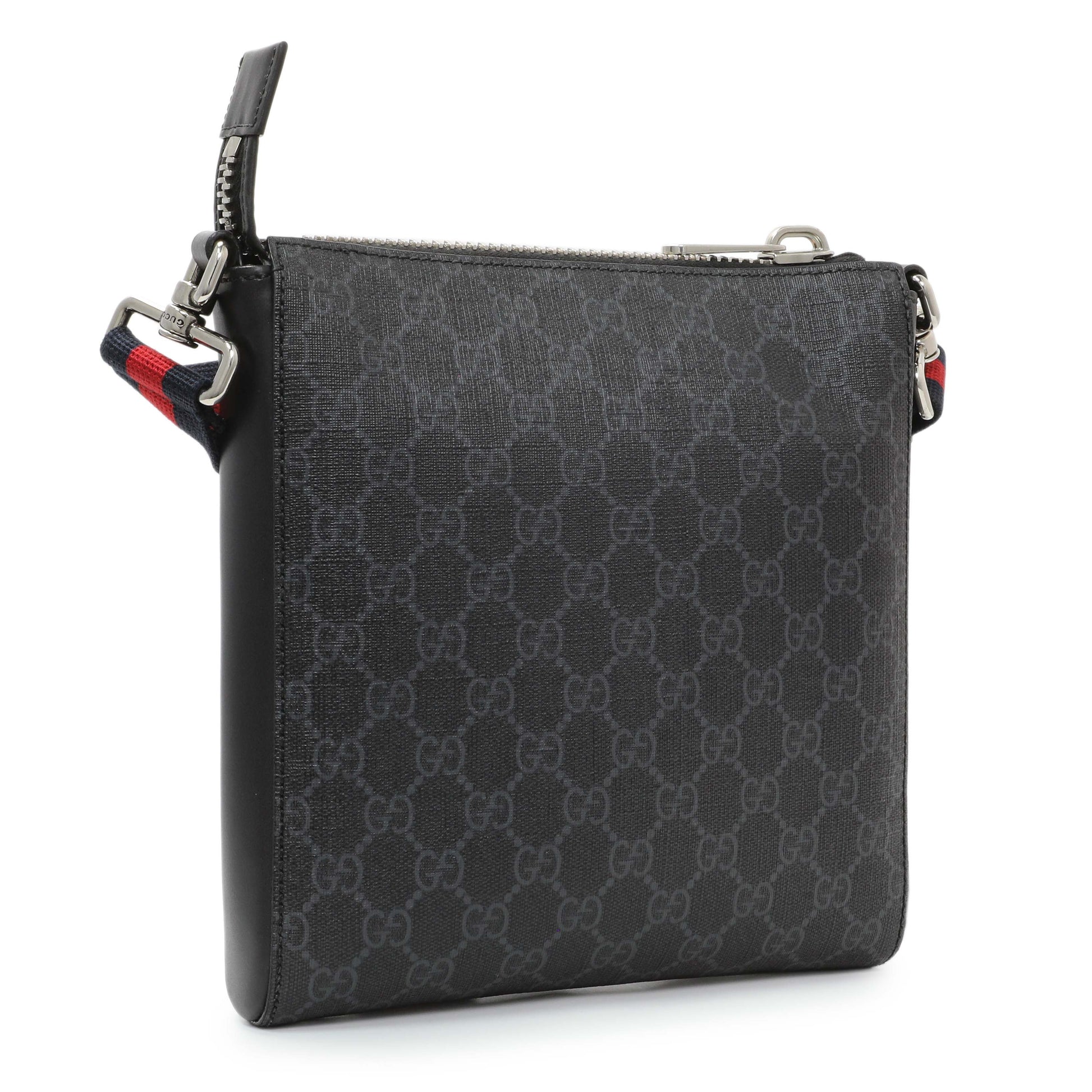 Exclusive Gucci GG Supreme Monogram Web Small Flat Messenger Bag — Side View