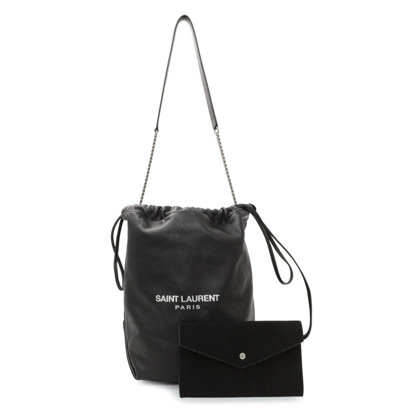 Exclusive Saint Laurent Black Lambskin Teddy Bucket Bag — Front View