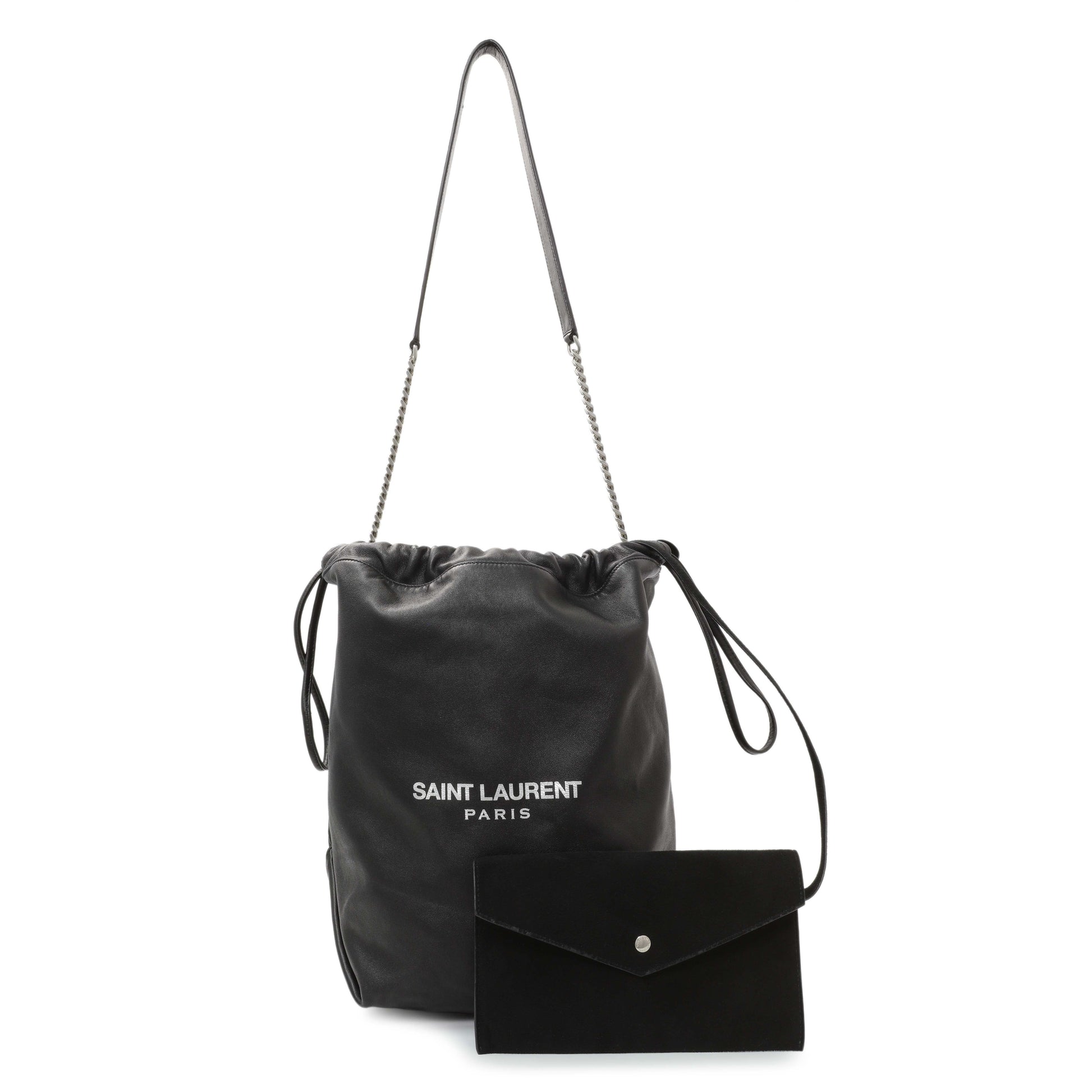 Exclusive Saint Laurent Black Lambskin Teddy Bucket Bag — Front View