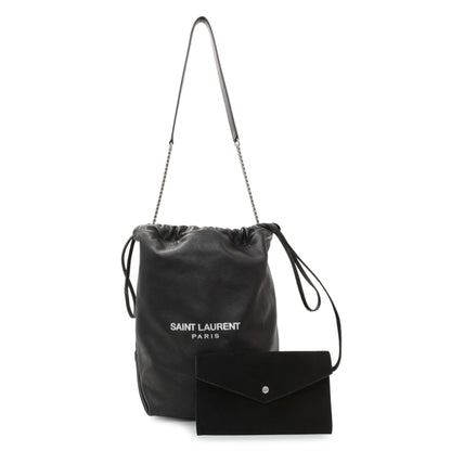 Exclusive Saint Laurent Black Lambskin Teddy Bucket Bag — Front View