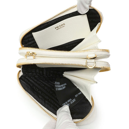 Exclusive Prada White Shearling Mini Triangle Crossbody Pouch — Detail View