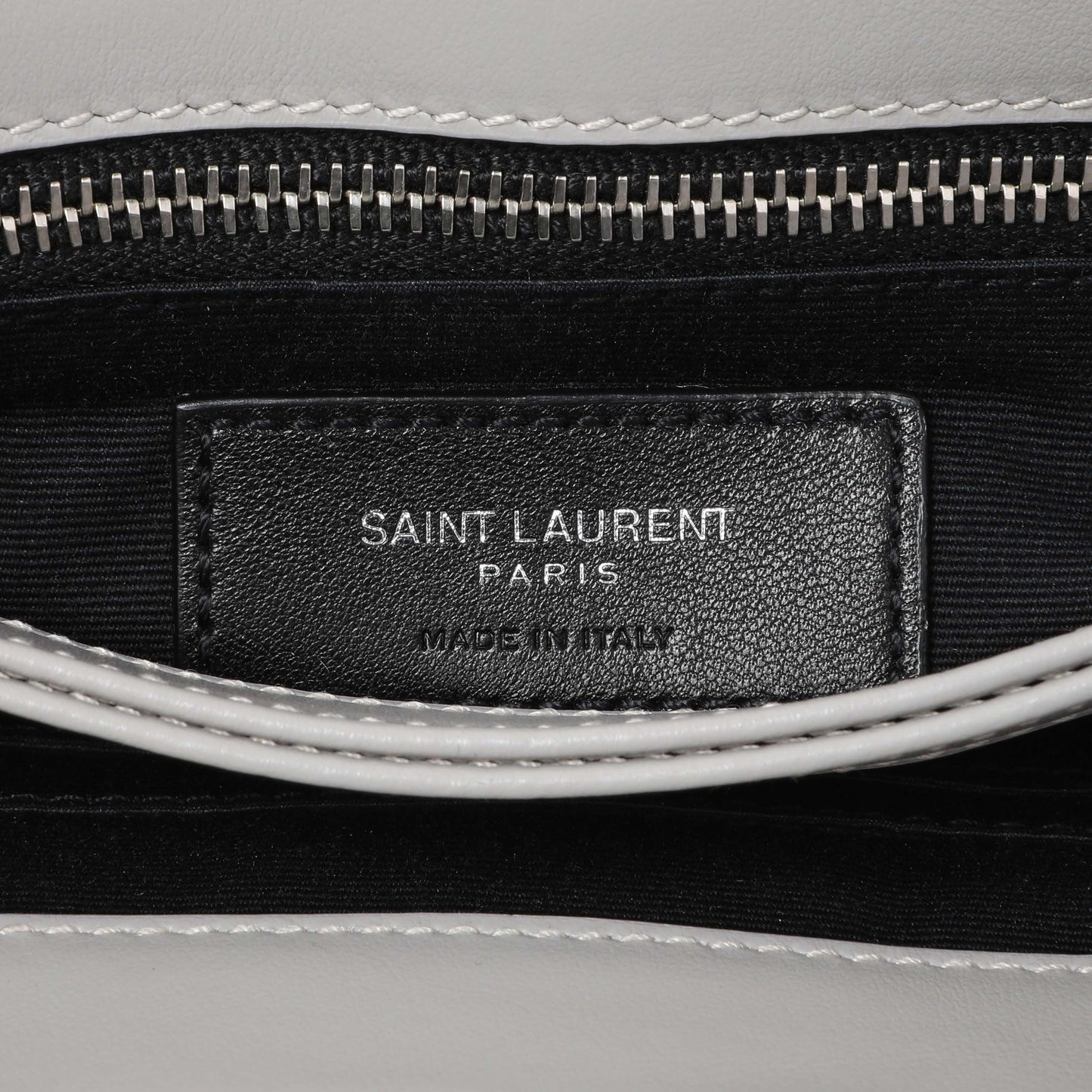 Exclusive Saint Laurent Grey Calfskin Monogram Toy Loulou Crossbody — Detail View