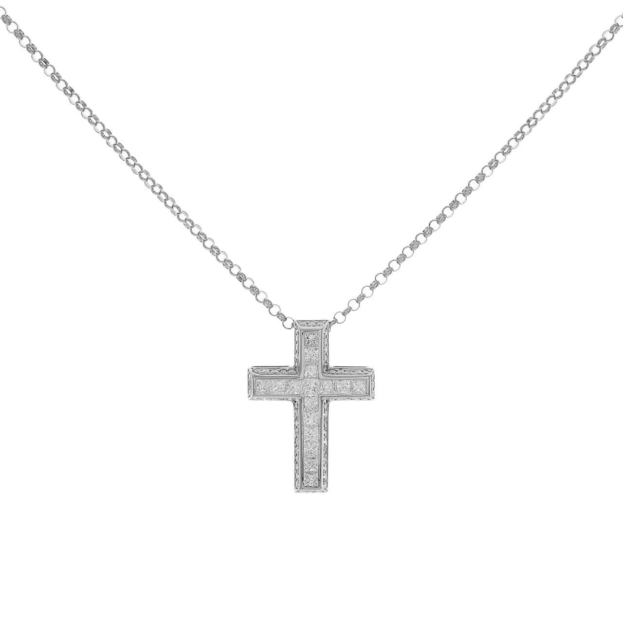 Exclusive 18K White Gold 2.22 Carat Diamond Cross Pendant — Front View