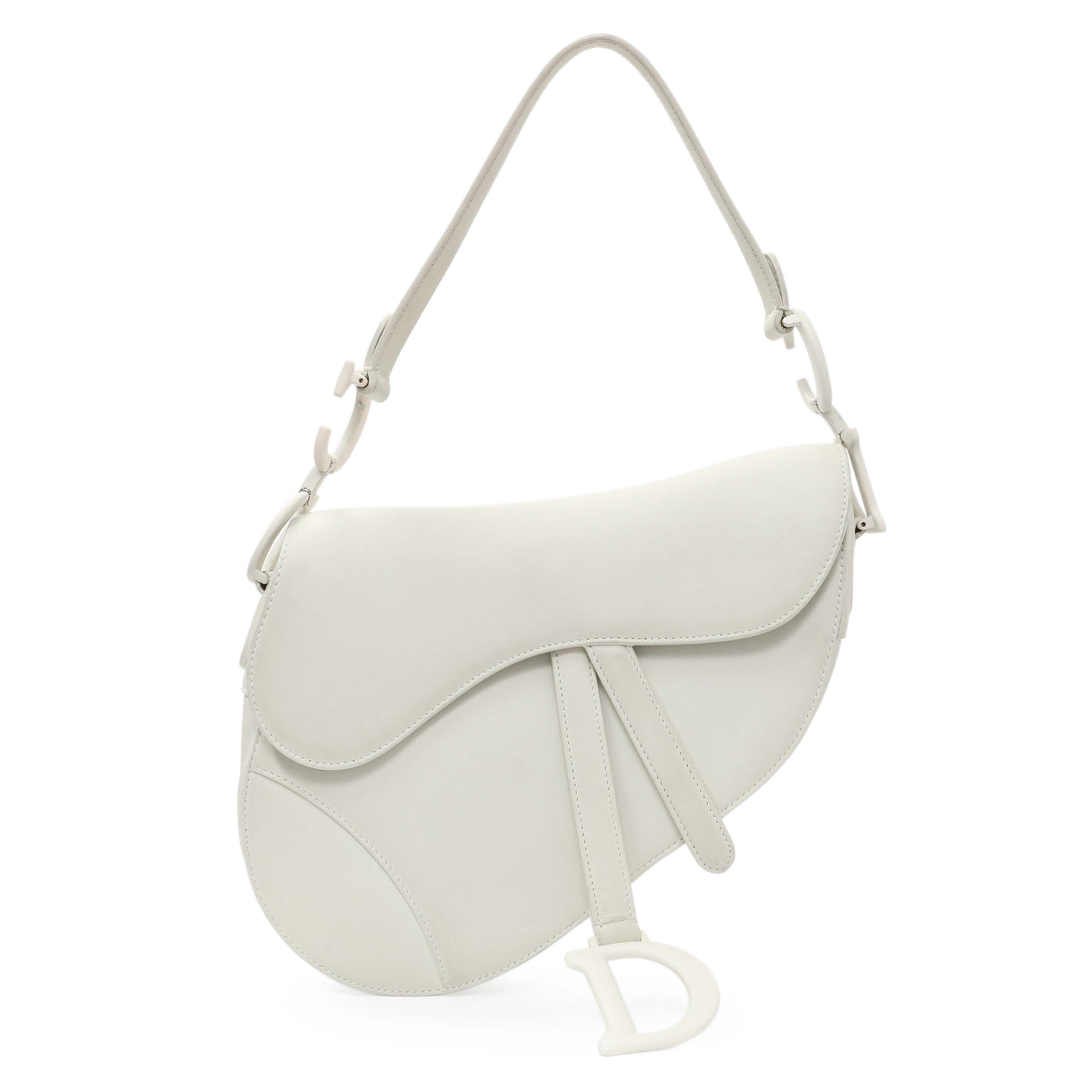 Exclusive Christian Dior White Ultra Matte Calfskin Saddle Bag — Front View