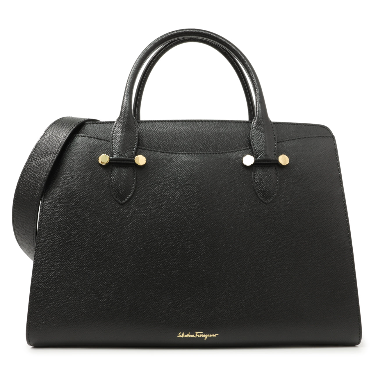 Exclusive Salvatore Ferragamo Black Hammered Calfskin Today Satchel — Front View