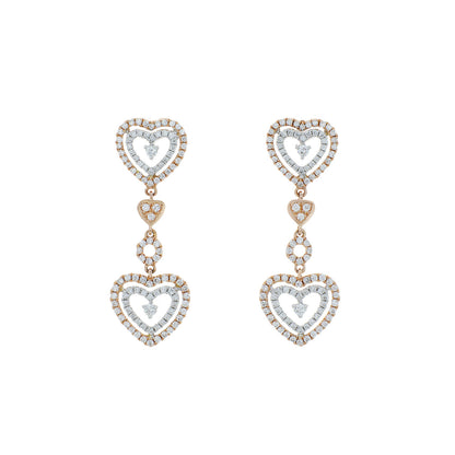 Exclusive 18K Rose Gold 1.15 Carat Diamond Heart Drop Earrings — Front View