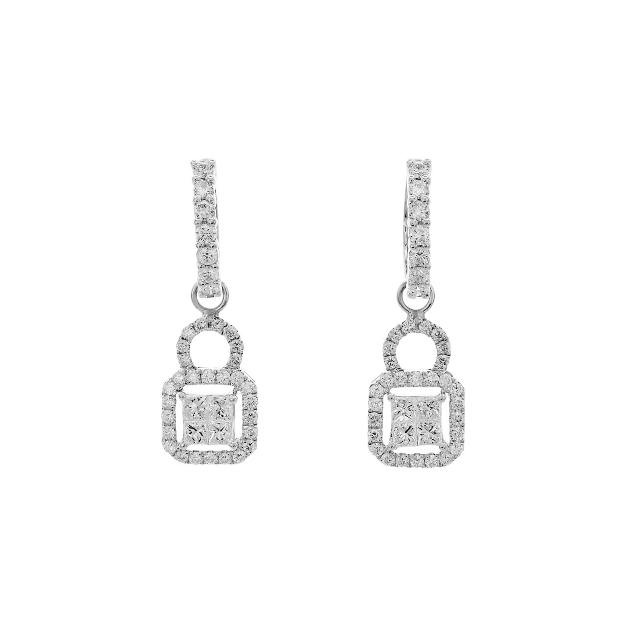 Exclusive 18K White Gold 1.42 Carat Diamond Hoop Drop Earrings — Front View