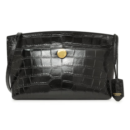 Exclusive Burberry Black Crocodile Embossed Small Society Clutch — Front View