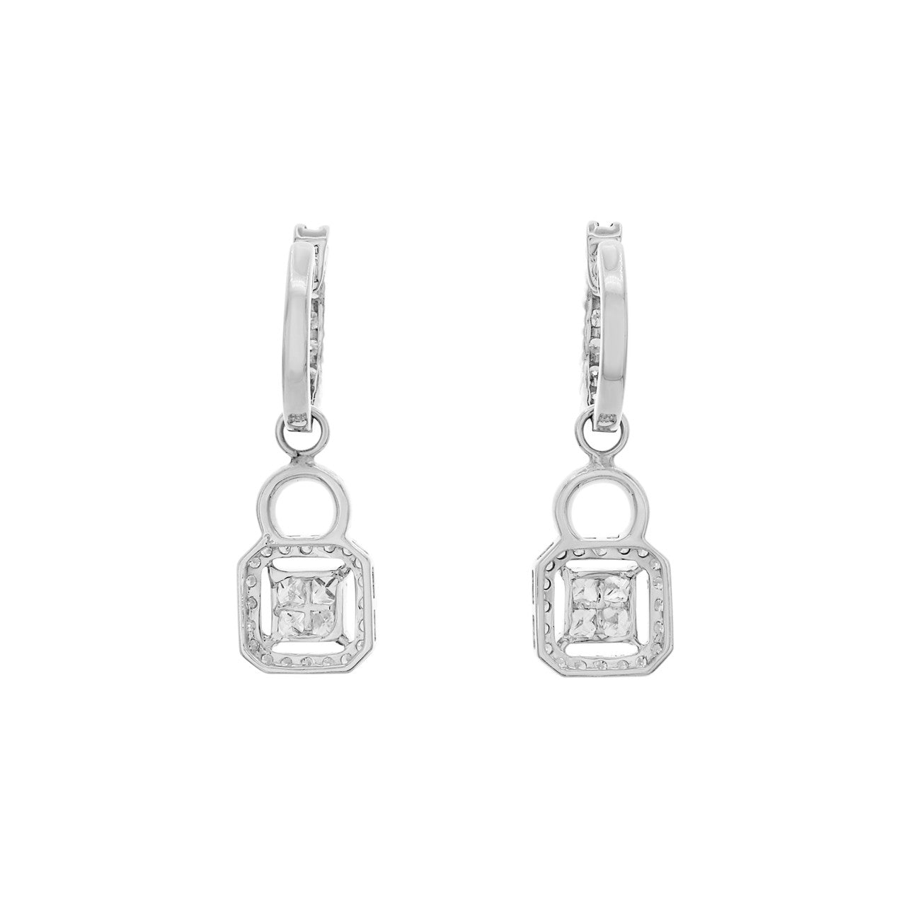 Exclusive 18K White Gold 1.42 Carat Diamond Hoop Drop Earrings — Side View