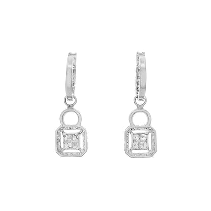 Exclusive 18K White Gold 1.42 Carat Diamond Hoop Drop Earrings — Side View