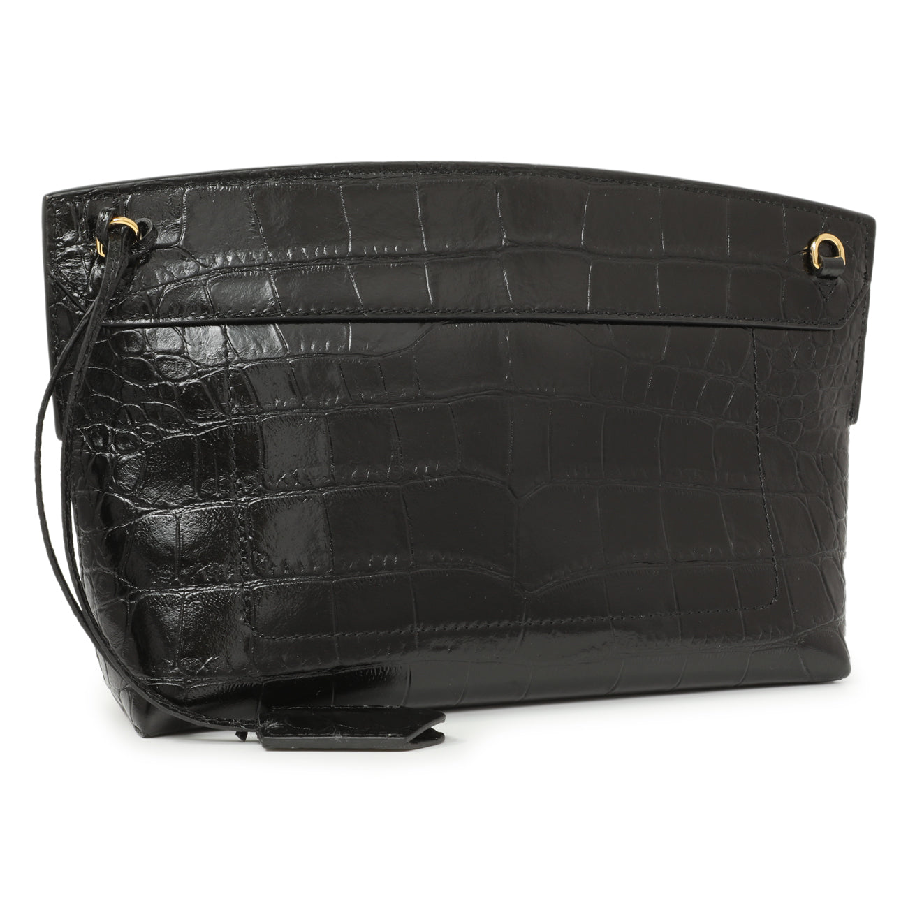 Exclusive Burberry Black Crocodile Embossed Small Society Clutch — Side View