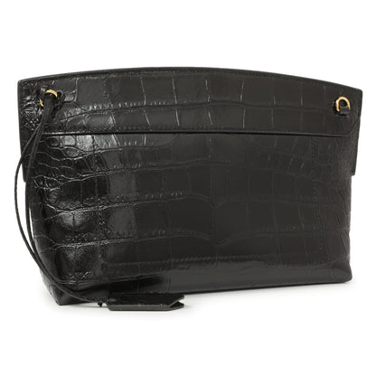 Exclusive Burberry Black Crocodile Embossed Small Society Clutch — Side View
