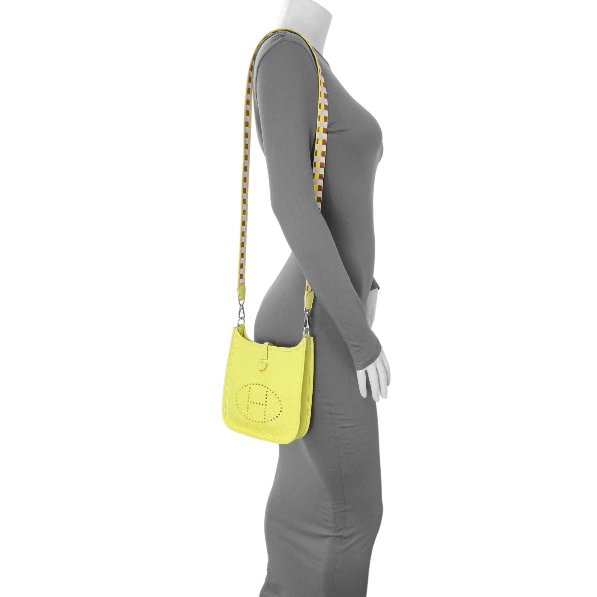 Exclusive Hermes Lime Citron Taurillon Clemence Maxi Quadrille Evelyne TPM — Alternate View 7