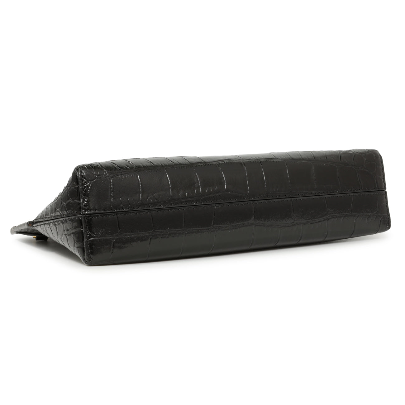 Exclusive Burberry Black Crocodile Embossed Small Society Clutch — Back View