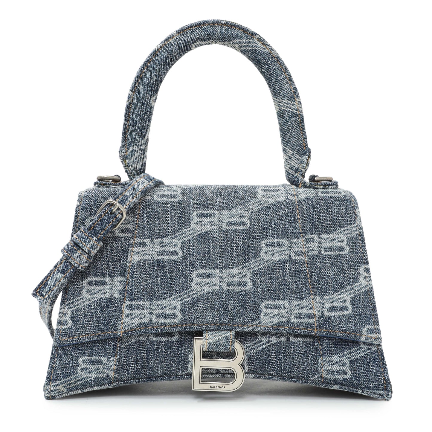Exclusive Balenciaga Denim Monogram Hourglass S — Front View