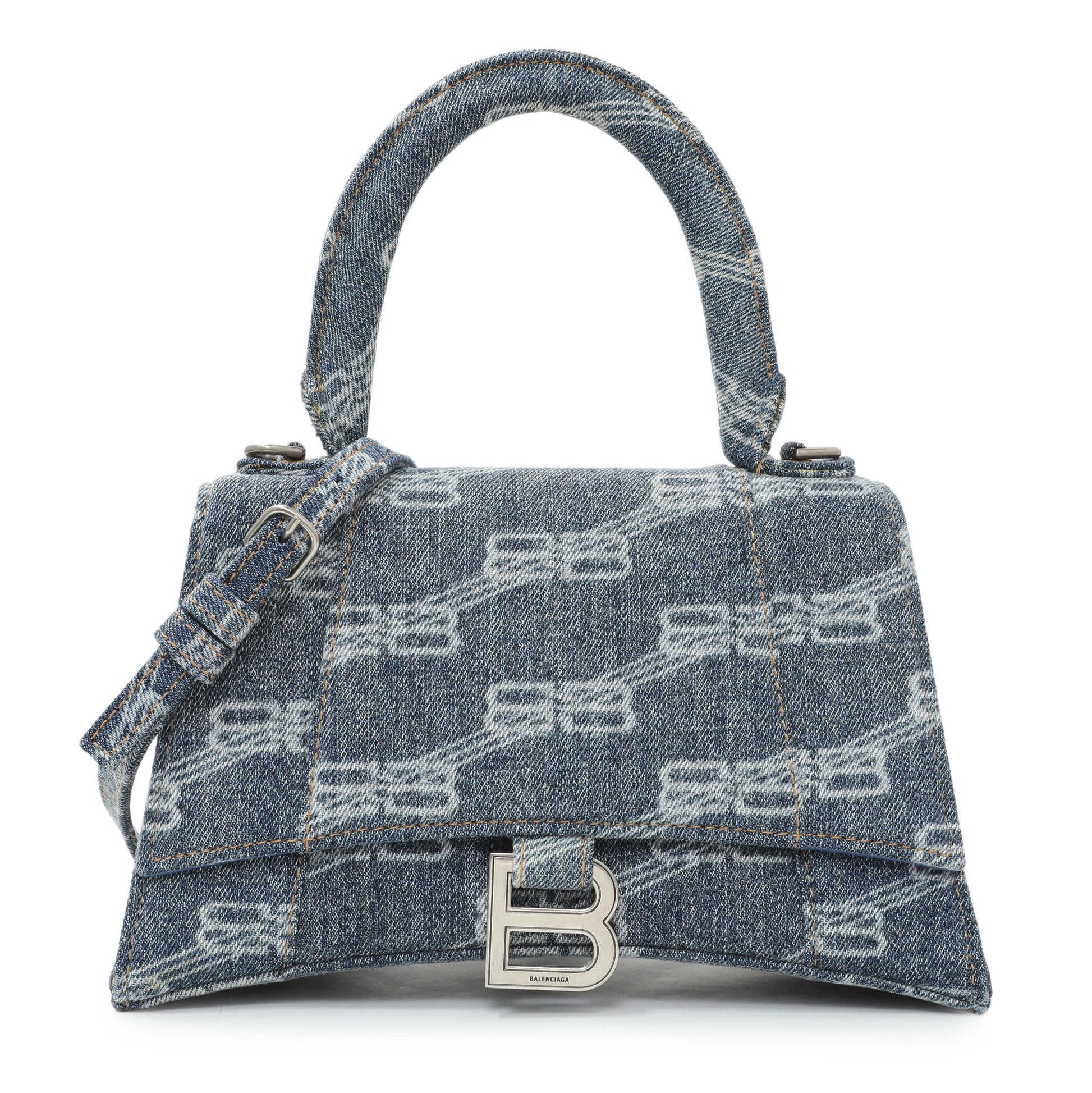 Exclusive Balenciaga Denim Monogram Hourglass S — Front View