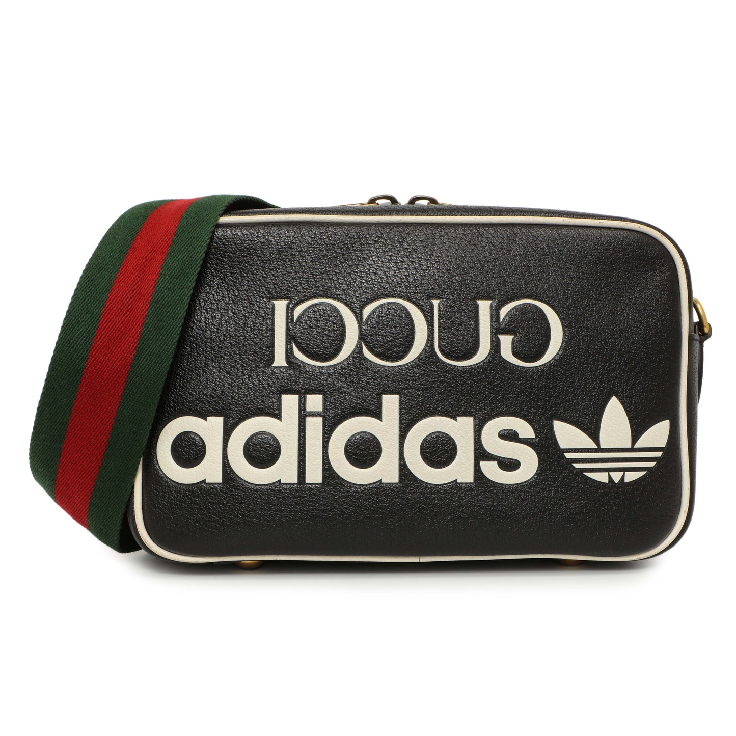 Exclusive Gucci X Adidas Textured Dollar Calfskin Web Trefoil Logo Small Messenger Bag — Front View