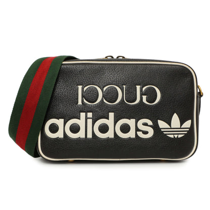 Exclusive Gucci X Adidas Textured Dollar Calfskin Web Trefoil Logo Small Messenger Bag — Front View