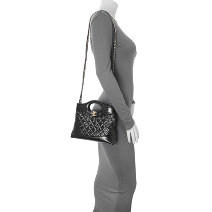 Exclusive Chanel Black Shiny Crumpled Calfskin Quilted Mini 31 Shopping Bag — Alternate View 7