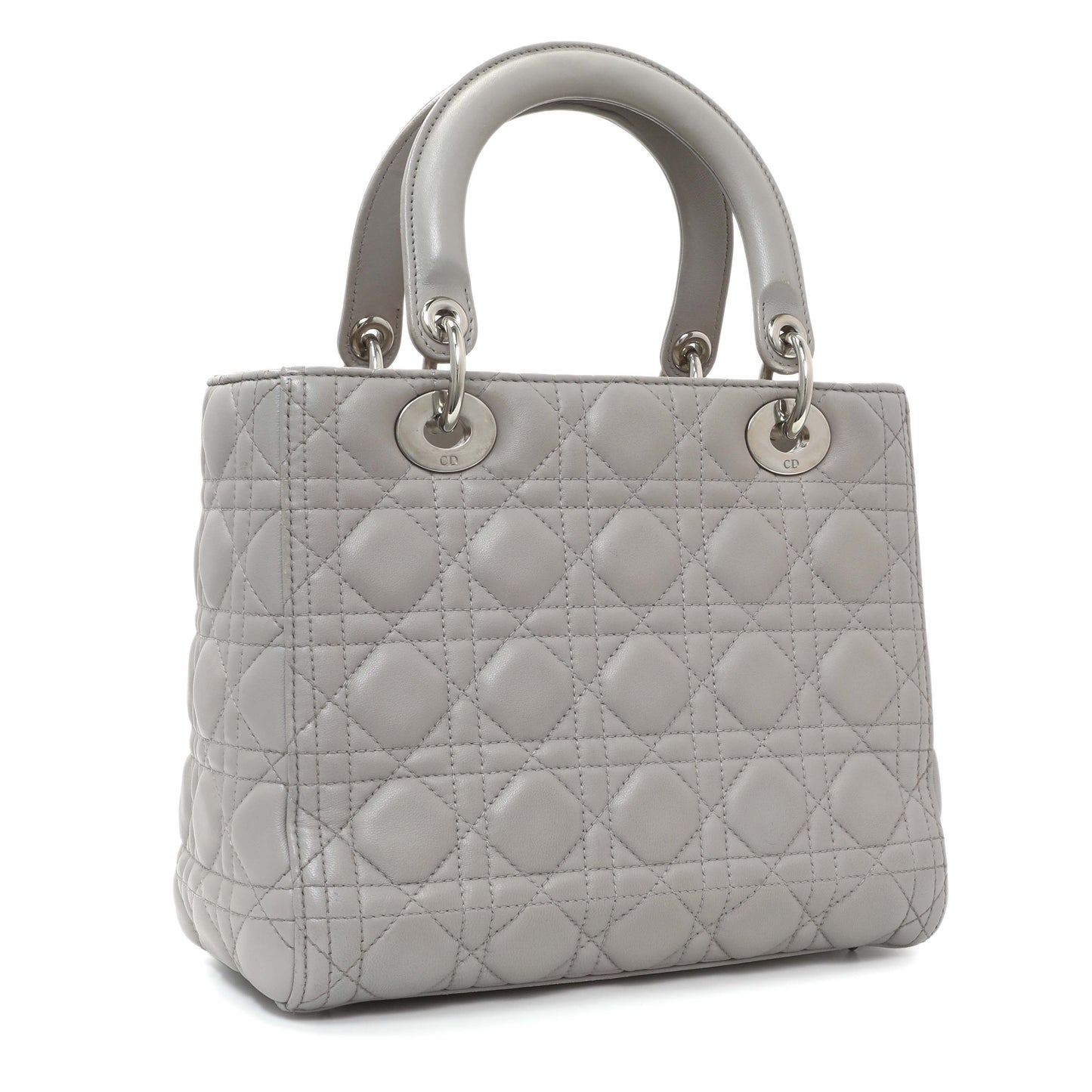 Exclusive Christian Dior Grey Lambskin Cannage Medium Lady Dior — Side View
