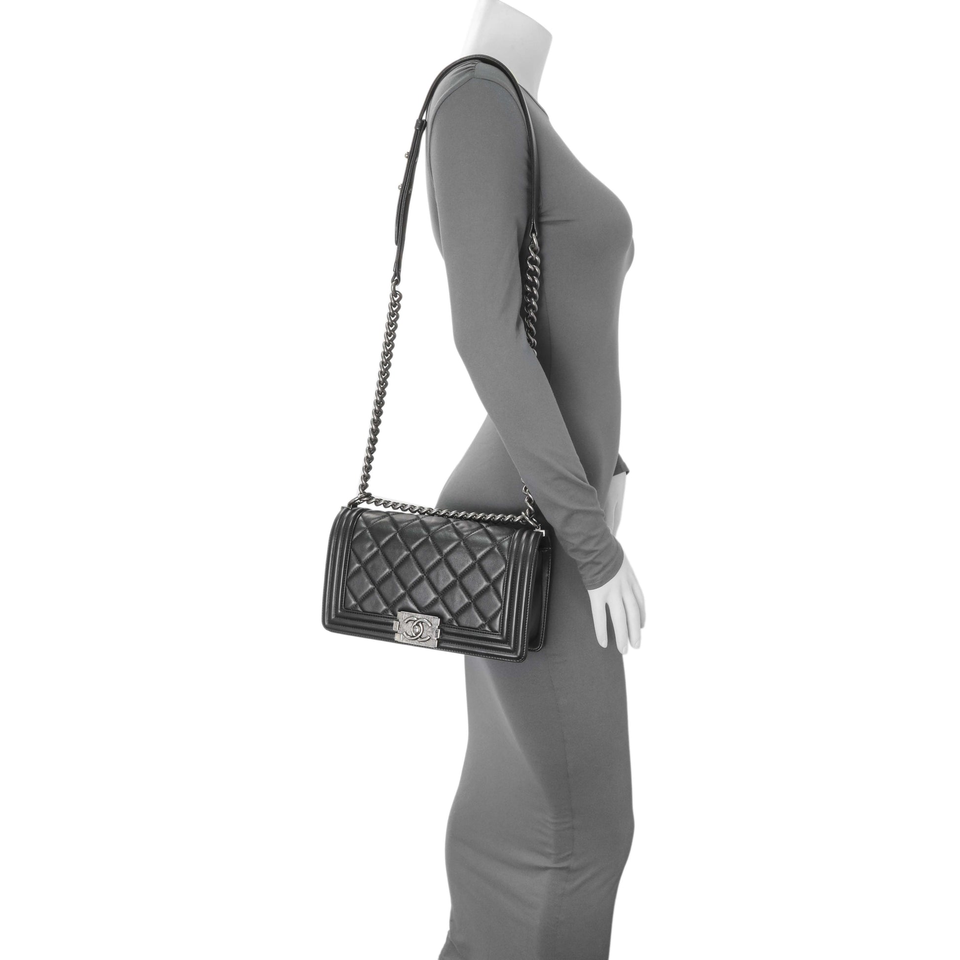 Exclusive Chanel Black Quilted Lambskin Medium Boy Flap — Alternate View 12