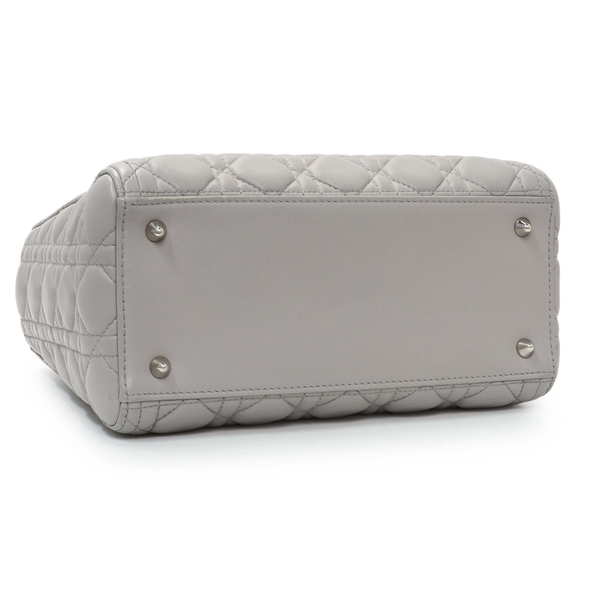Exclusive Christian Dior Grey Lambskin Cannage Medium Lady Dior — Back View