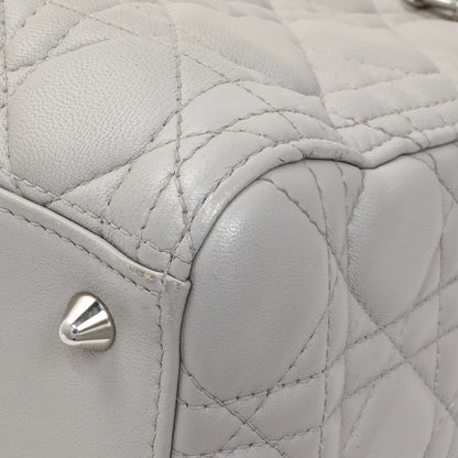 Exclusive Christian Dior Grey Lambskin Cannage Medium Lady Dior — Detail View