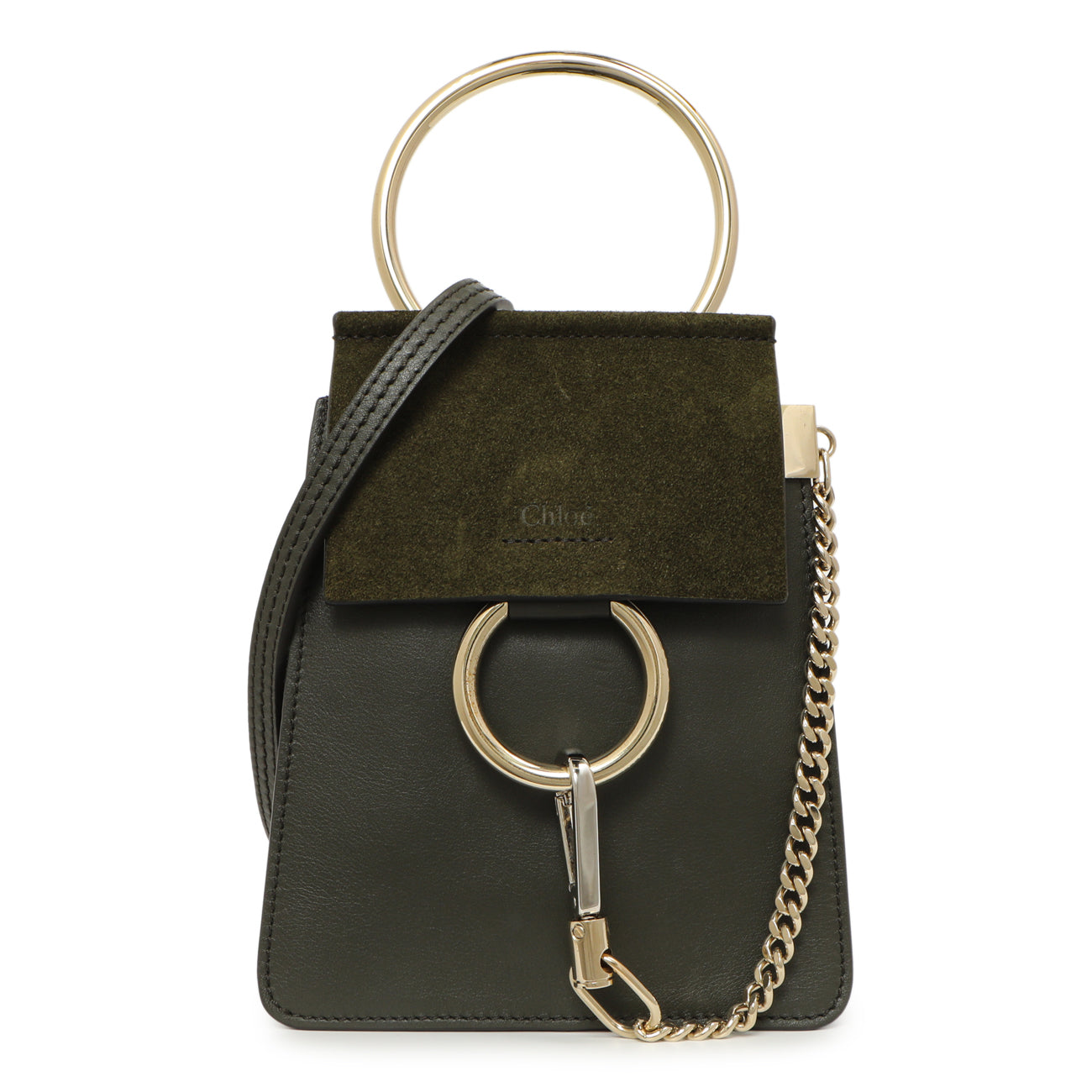 Exclusive Chloe Deep Forest Calfskin Suede Mini Faye Bracelet Bag — Front View