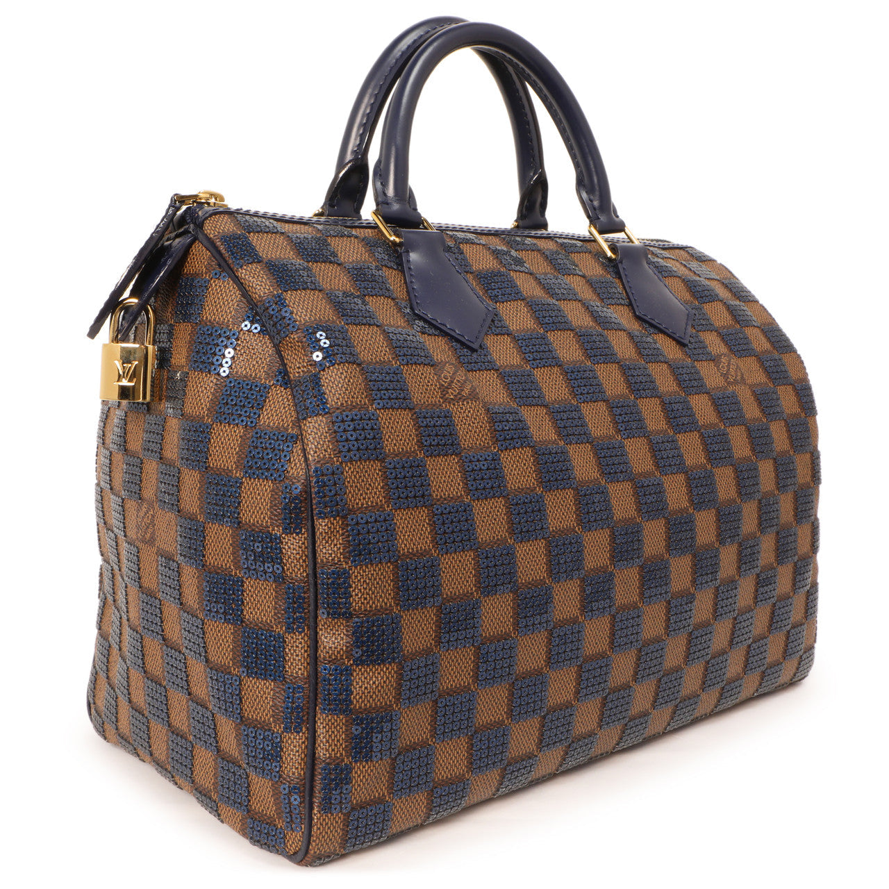 Exclusive Louis Vuitton Blue Damier Paillettes Speedy 30 — Side View