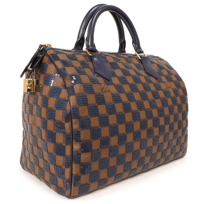 Exclusive Louis Vuitton Blue Damier Paillettes Speedy 30 — Side View