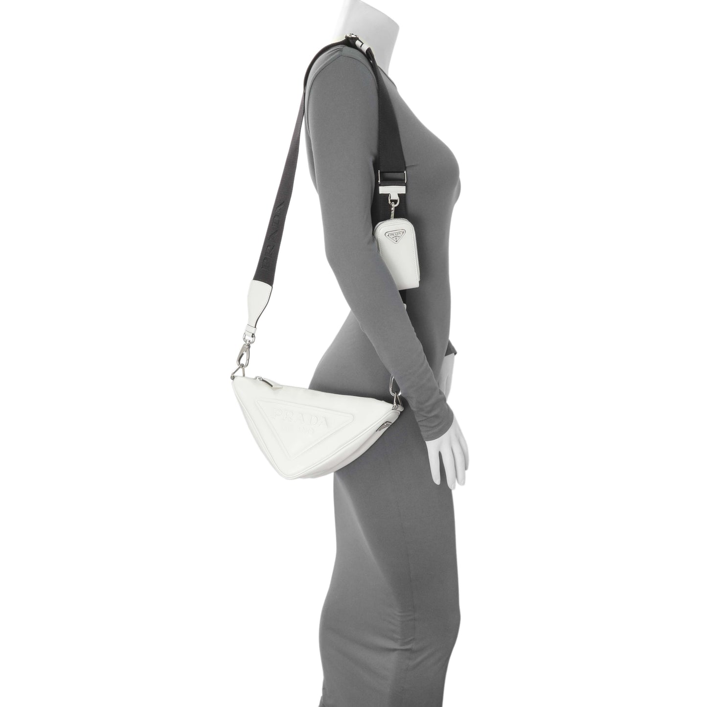 Exclusive Prada White Grace Lux Triangle Shoulder Bag — Lifestyle View