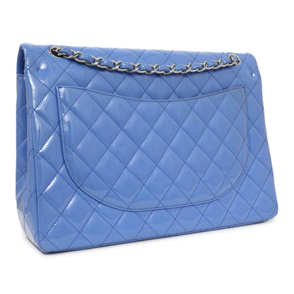 Exclusive Chanel Light Blue Patent Maxi Classic Double Flap — Side View