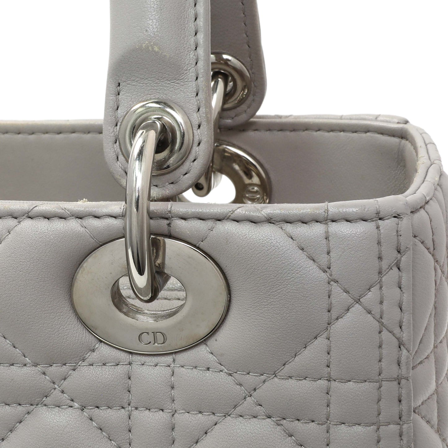 Exclusive Christian Dior Grey Lambskin Cannage Medium Lady Dior — Alternate View 13