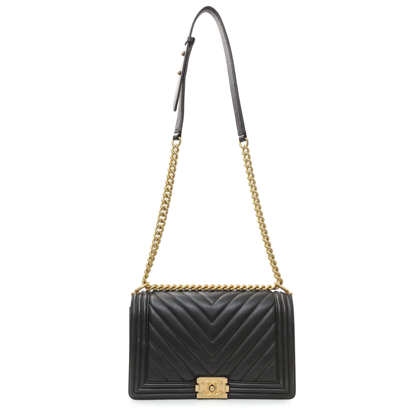Exclusive Chanel Lambskin Chevron Quilted New Medium Boy Flap — Front View