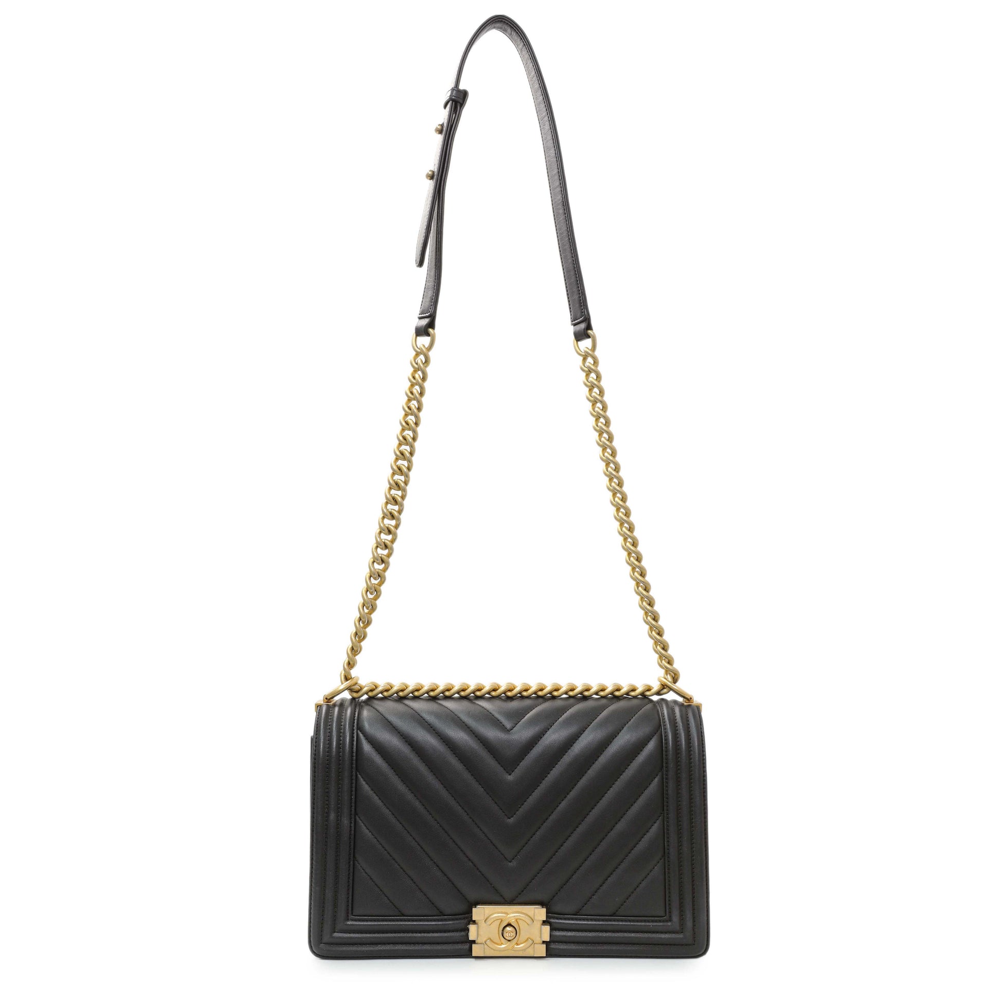 Exclusive Chanel Lambskin Chevron Quilted New Medium Boy Flap — Front View