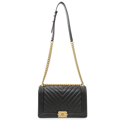Exclusive Chanel Lambskin Chevron Quilted New Medium Boy Flap — Front View