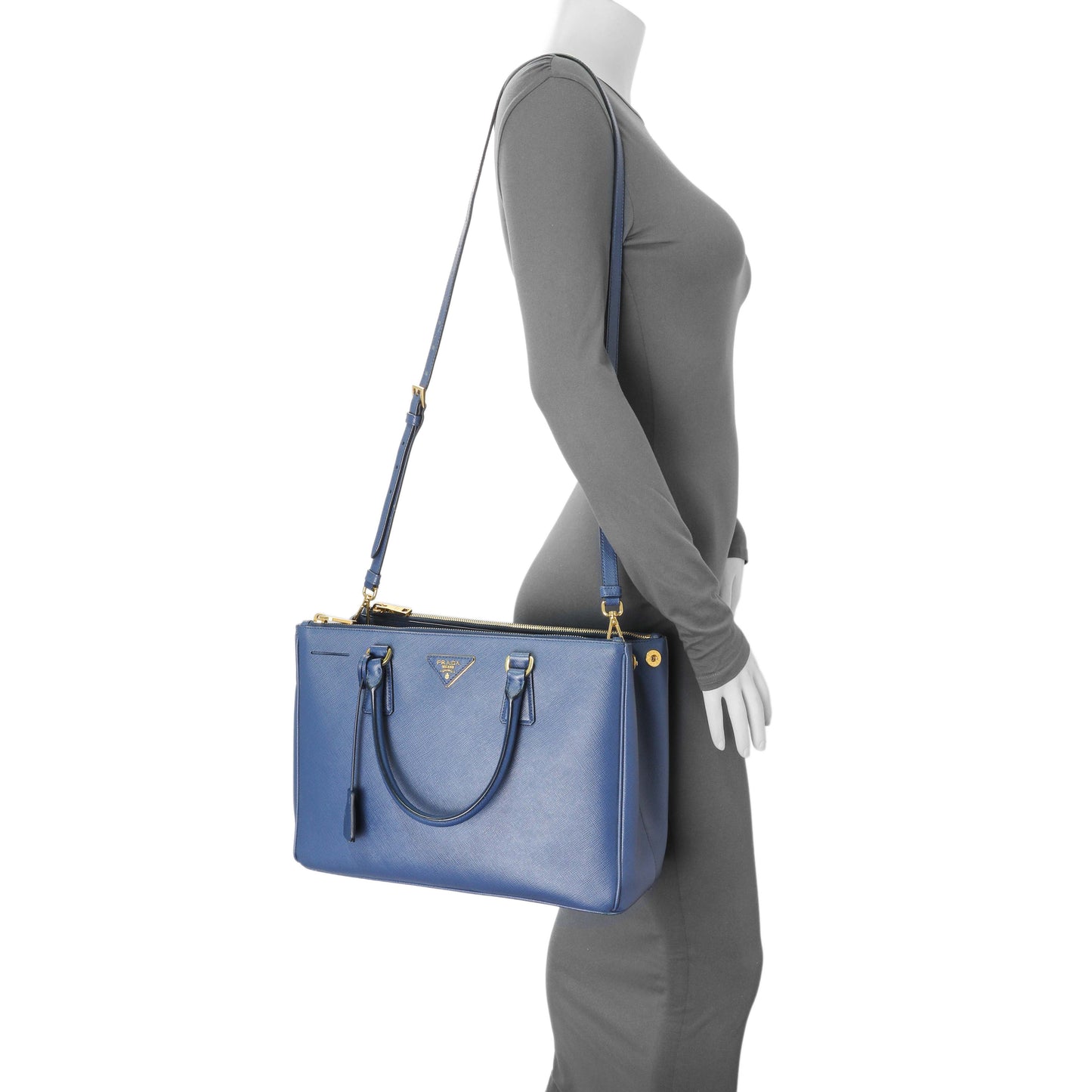 Exclusive Prada Blue Saffiano Medium Galleria Double Zip Tote — Alternate View 11