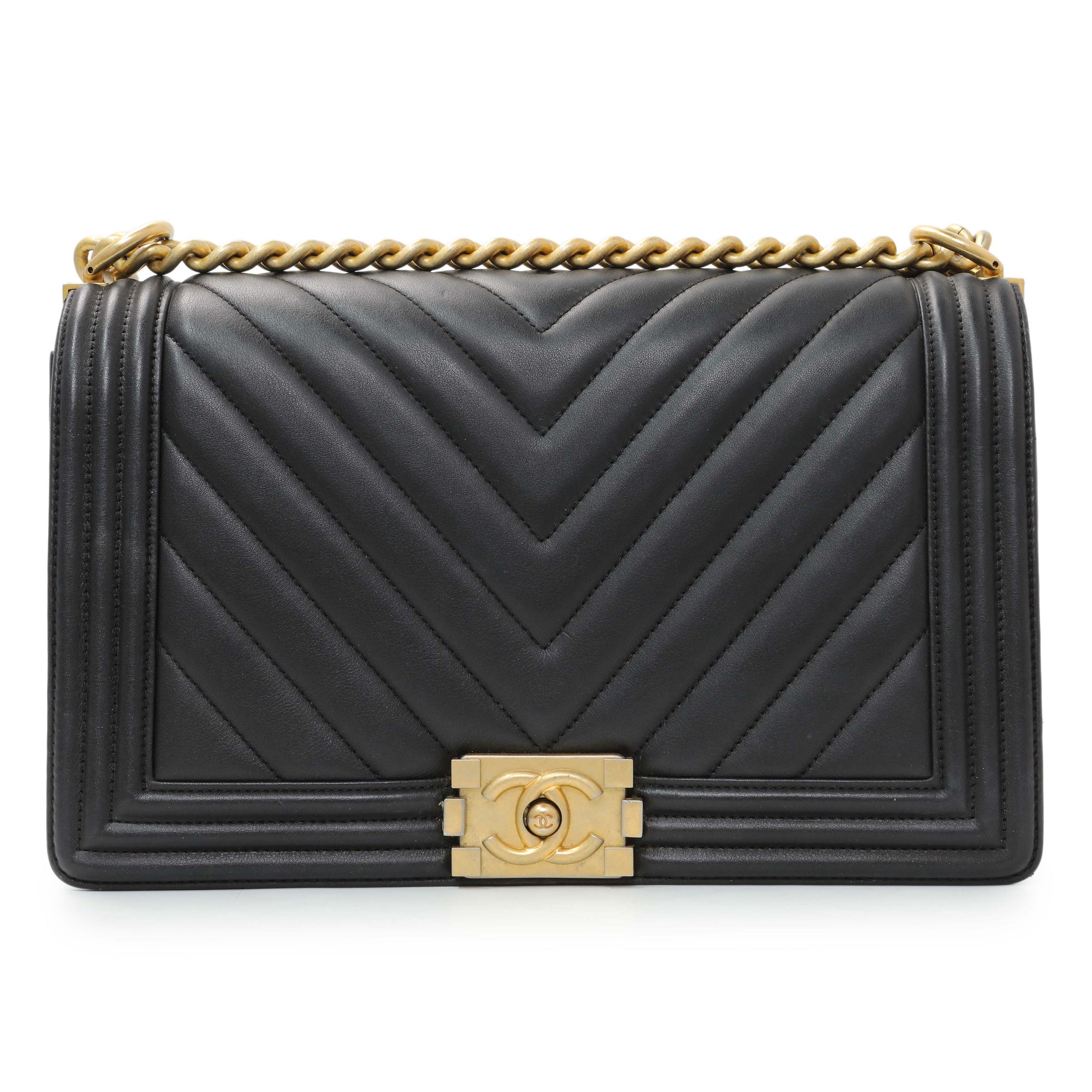 Exclusive Chanel Lambskin Chevron Quilted New Medium Boy Flap — Side View