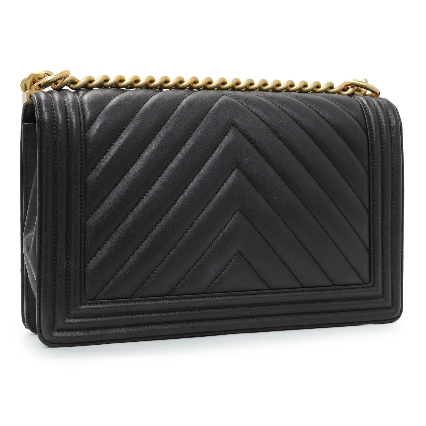 Exclusive Chanel Lambskin Chevron Quilted New Medium Boy Flap — Back View