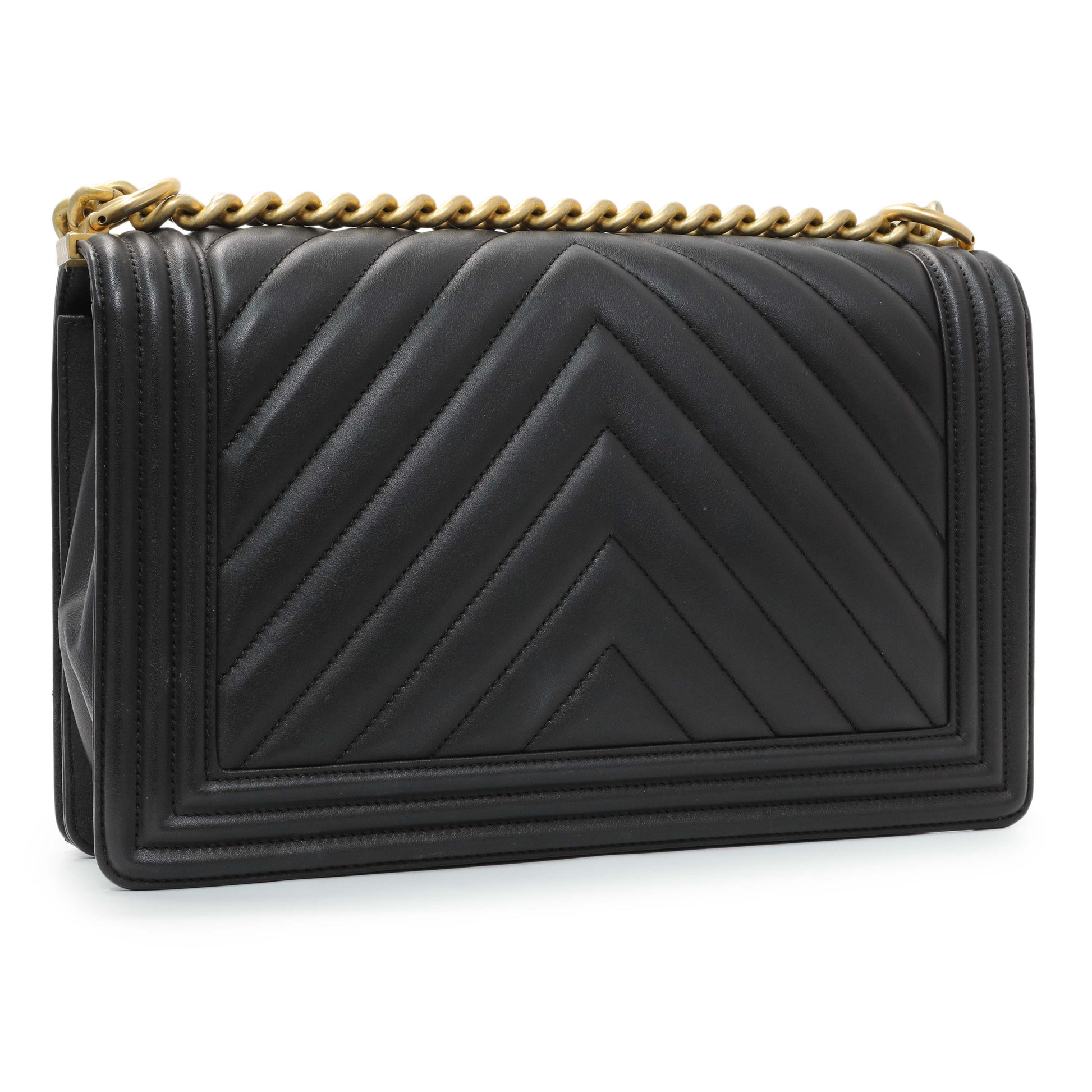 Exclusive Chanel Lambskin Chevron Quilted New Medium Boy Flap — Back View