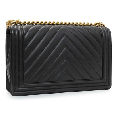 Exclusive Chanel Lambskin Chevron Quilted New Medium Boy Flap — Back View