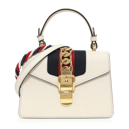 Exclusive Gucci White Calfskin Mini Sylvie Top Handle Bag — Front View