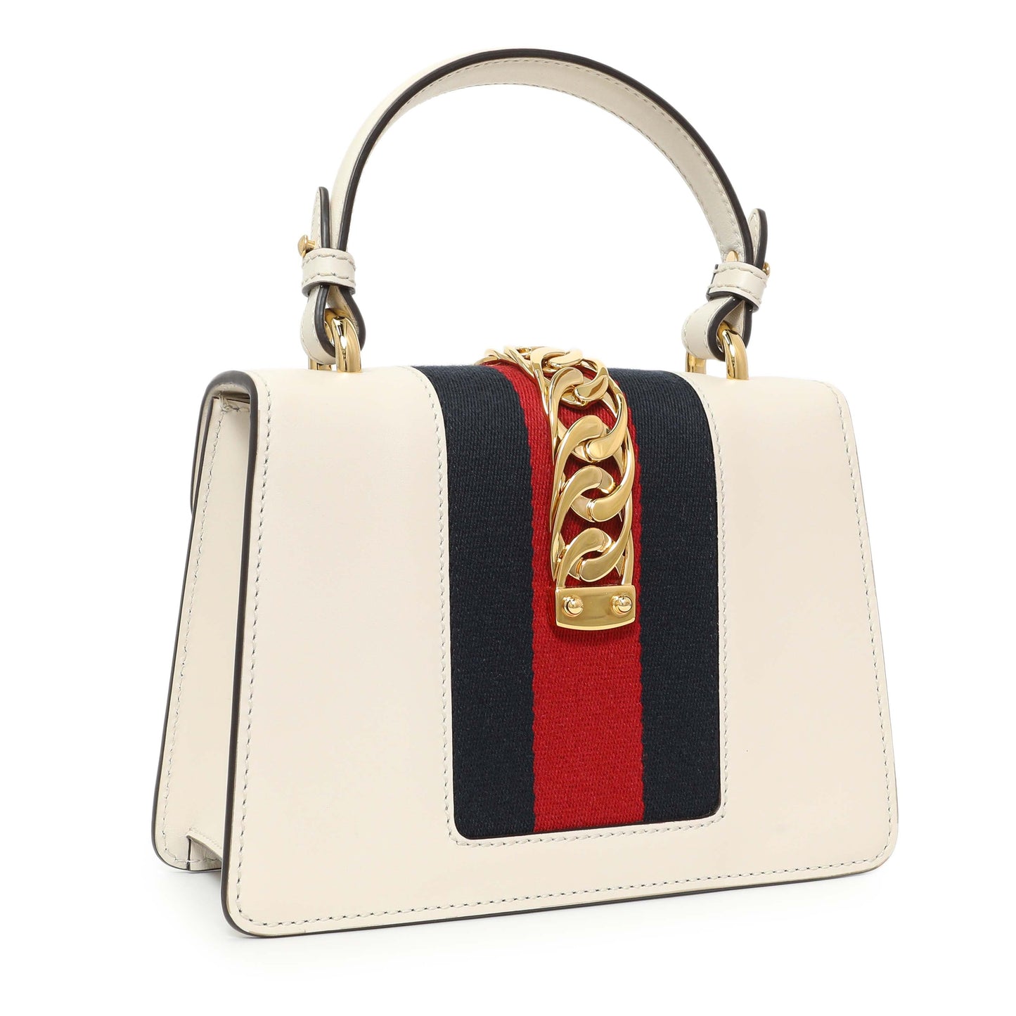 Exclusive Gucci White Calfskin Mini Sylvie Top Handle Bag — Side View