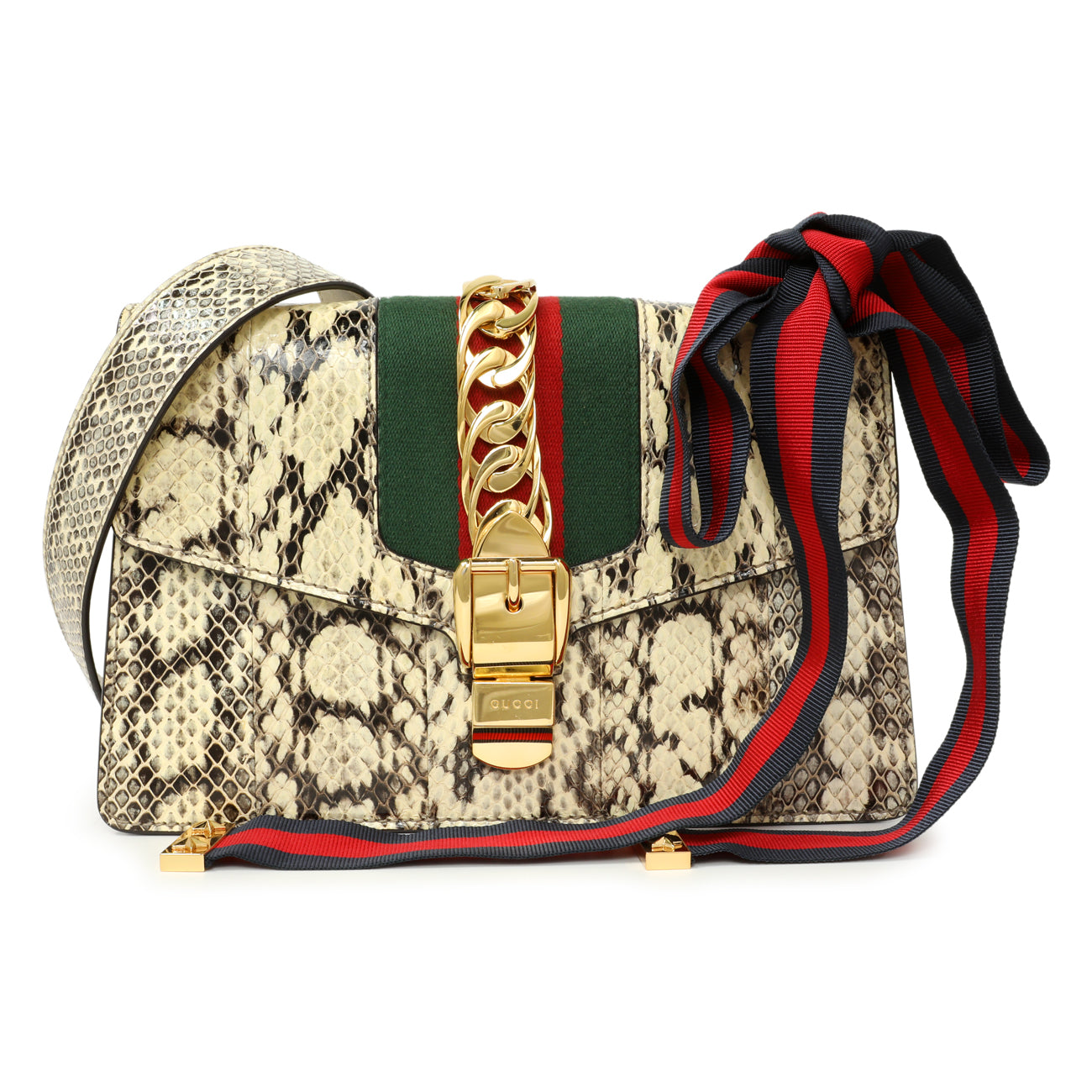 Exclusive Gucci Snakeskin Small Sylvie Shoulder Bag — Front View