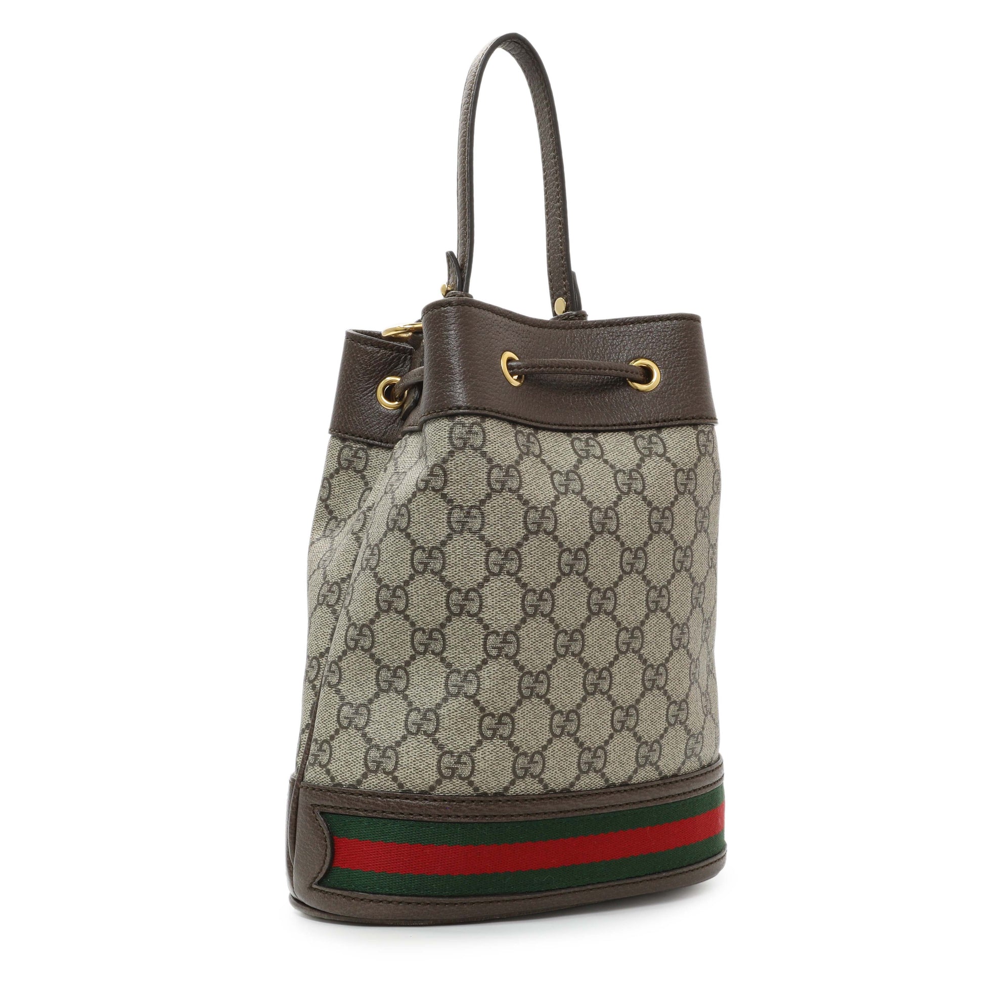 Exclusive Gucci GG Supreme Monogram Web Small Ophidia Bucket Bag — Side View