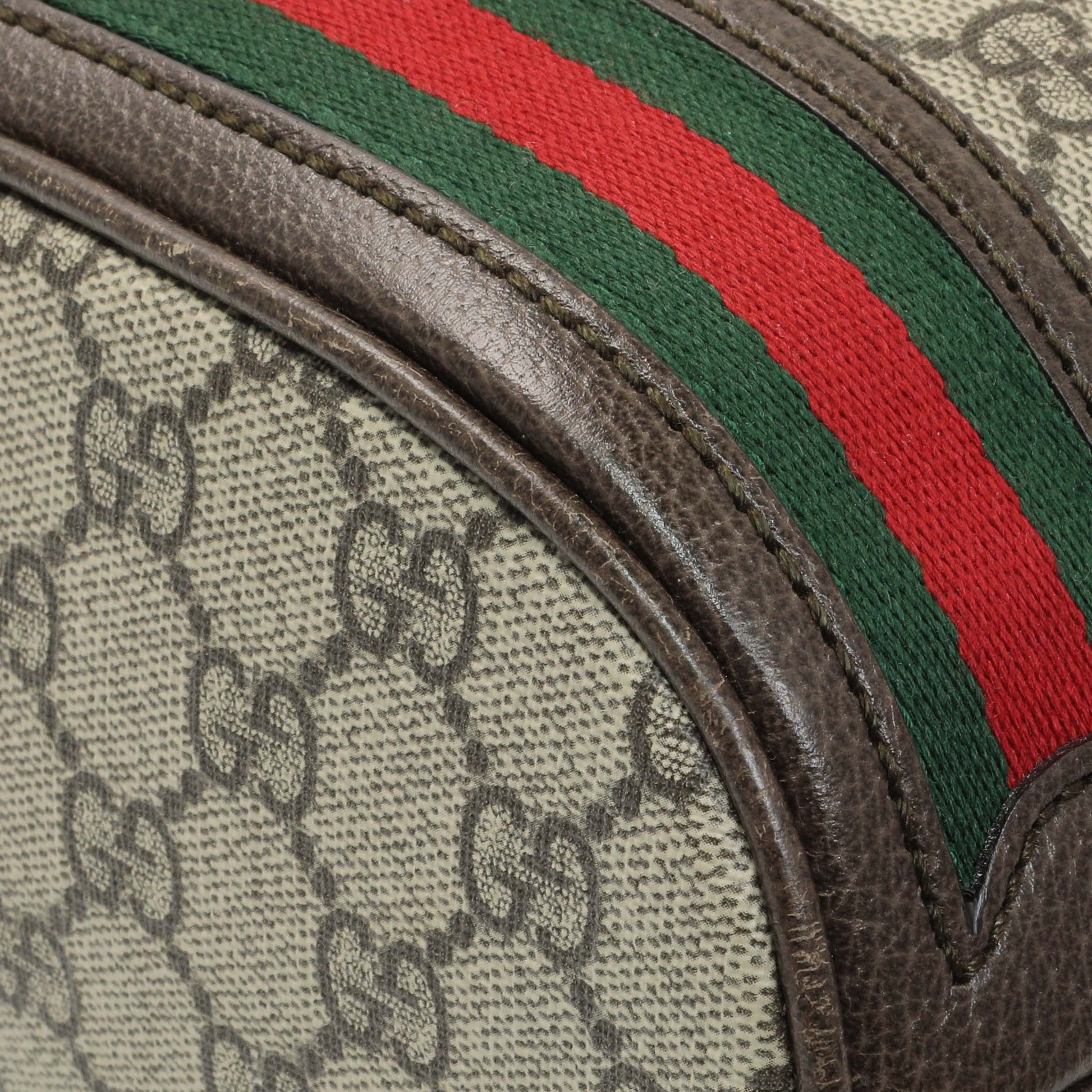 Exclusive Gucci GG Supreme Monogram Web Small Ophidia Bucket Bag — Detail View