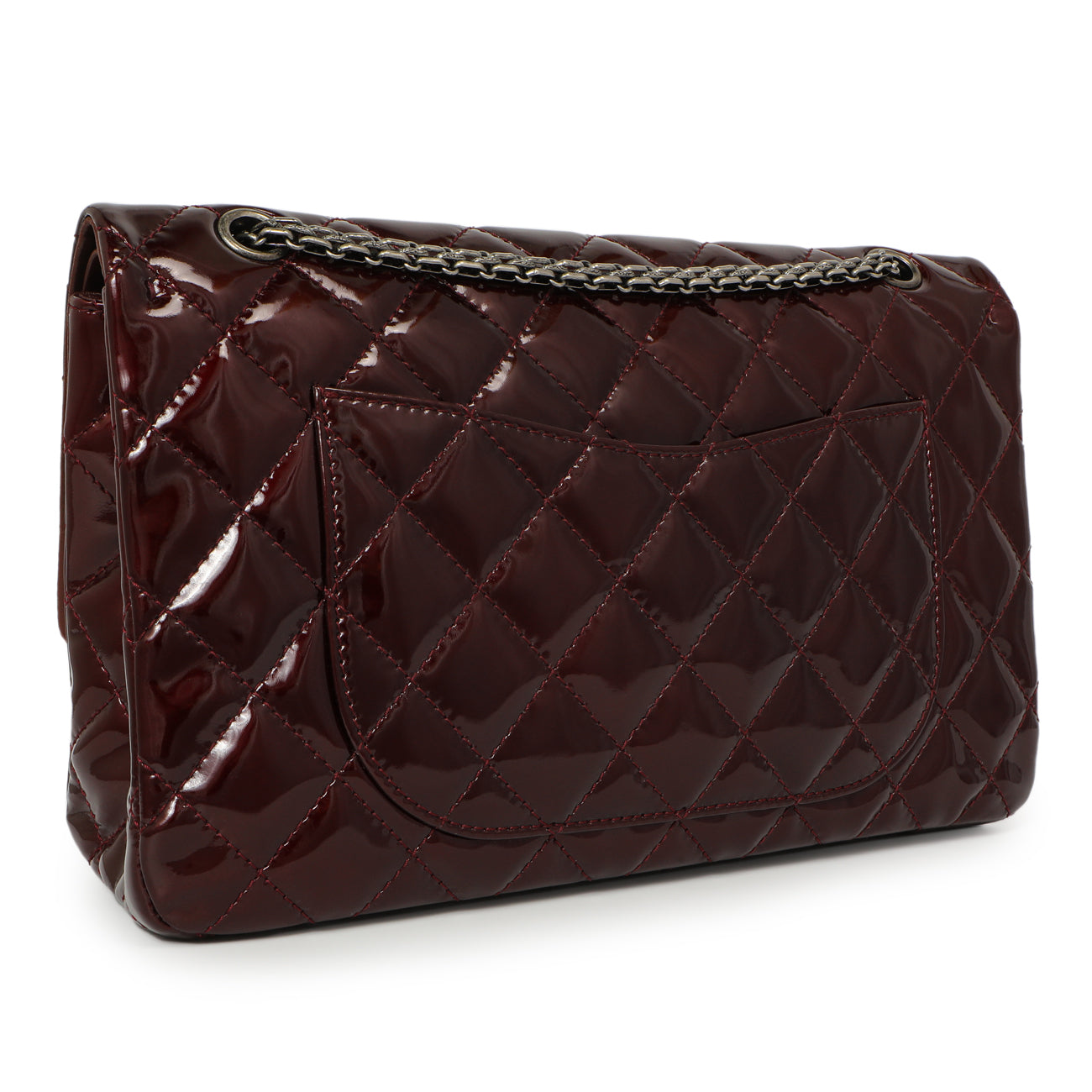 Exclusive Chanel Burgundy Quilted Patent 2.55 Reissue 227 — Side View