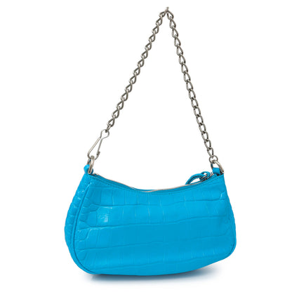 Exclusive Balenciaga Blue Crocodile Embossed Calfskin Crystal Le Cagole Mini Purse With Chain — Side View